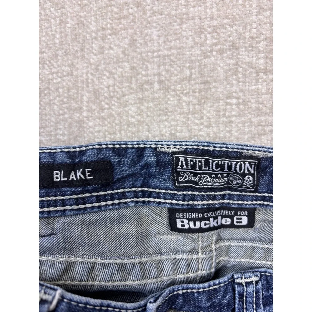 Affliction Black Premium Blake Distressed Jeans Mens 30 Buckle Exclusive Blue